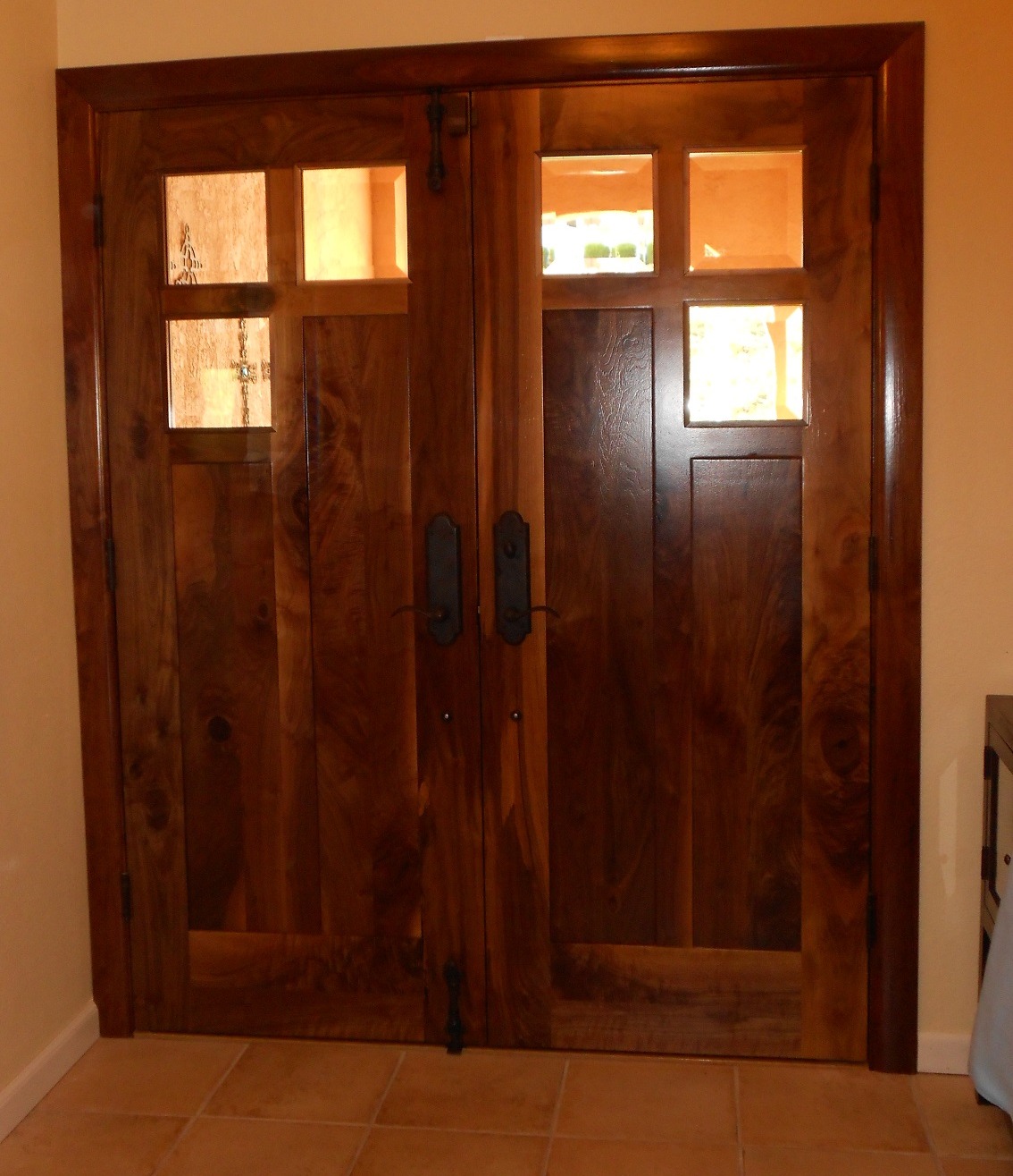 Front Entry Door - Walnut with Beveled Glass